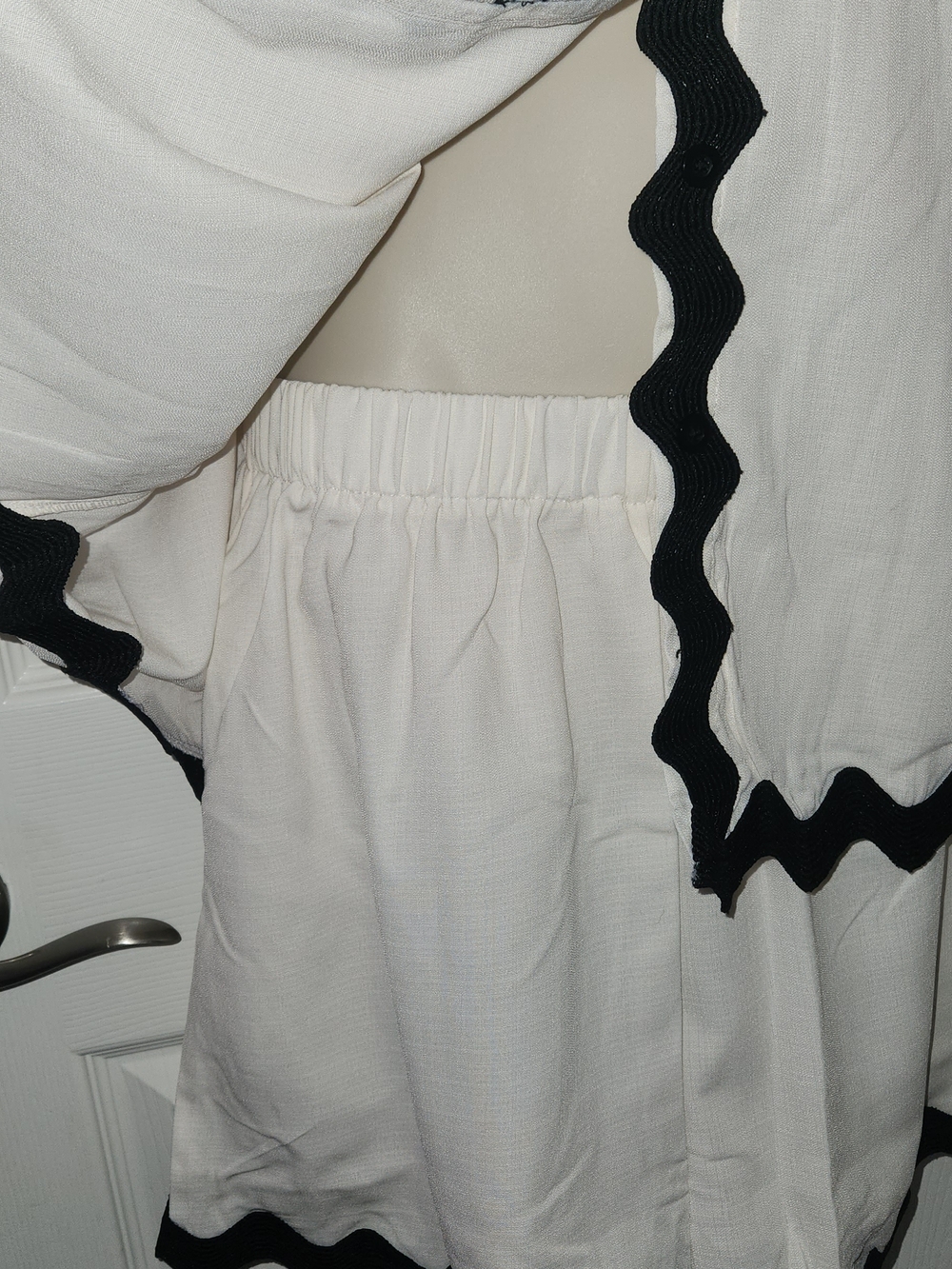 Women's Cream Pajama Set with Black Trim - Picture 2 of 2